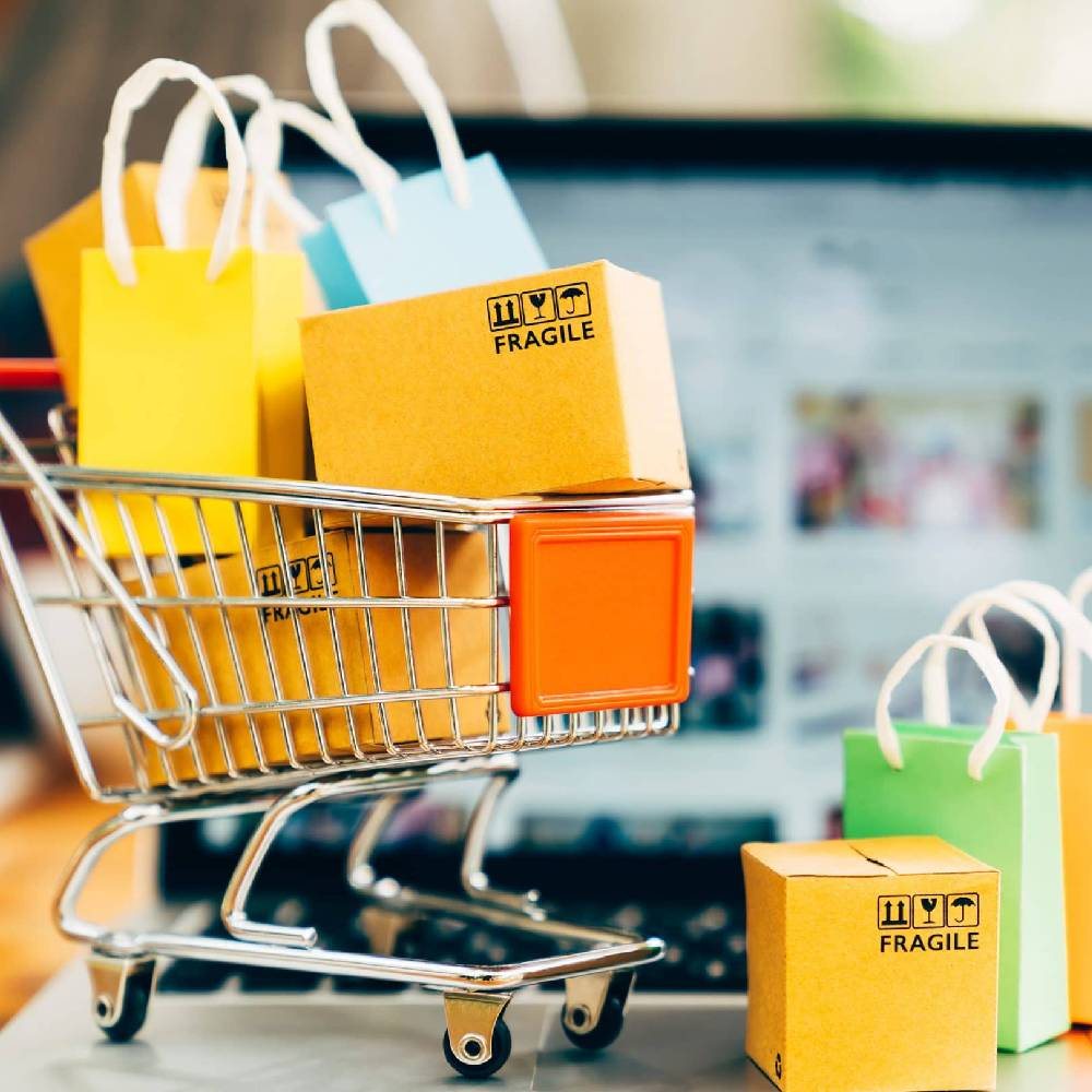 Shopping cart filled with parcels